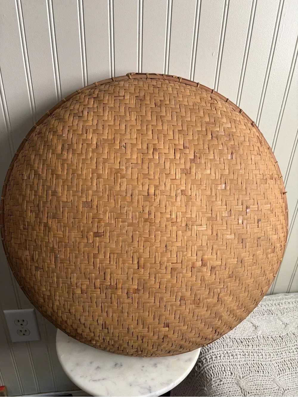 Vintage Large Woven Bamboo Asian Winnowing Basket Brown 20” Diameter Traditional